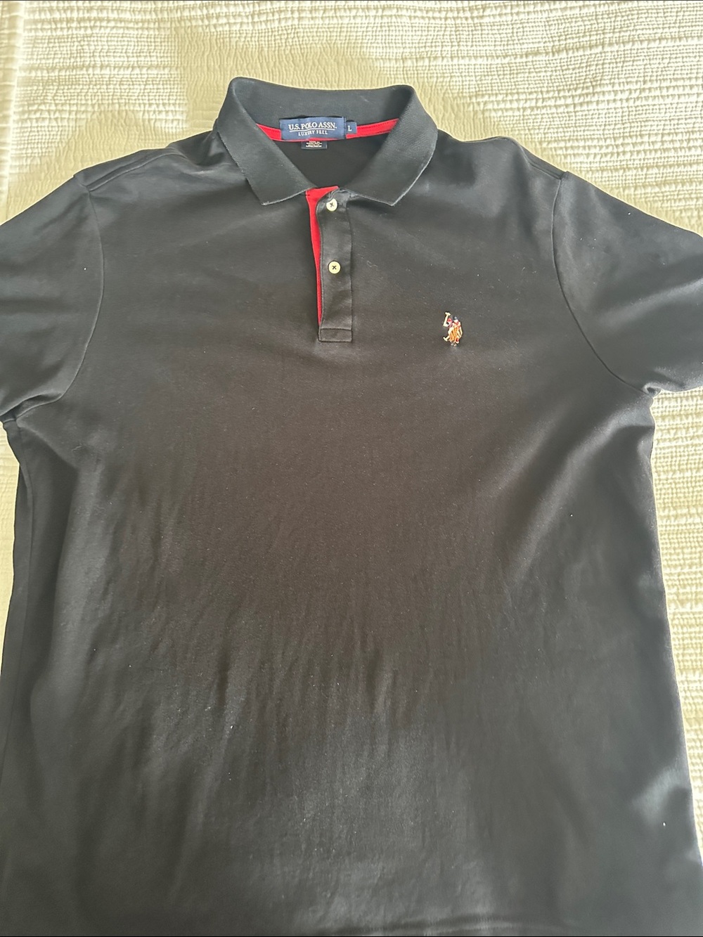 U.S. Polo Assn. Black Polo with Red Placket Trim